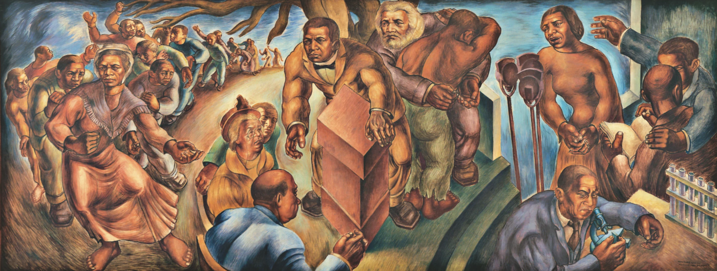 Charles Whiten moderni maalaus, jossa kuvattuna afroamerikkaisia tunnettujaa henkilöitä